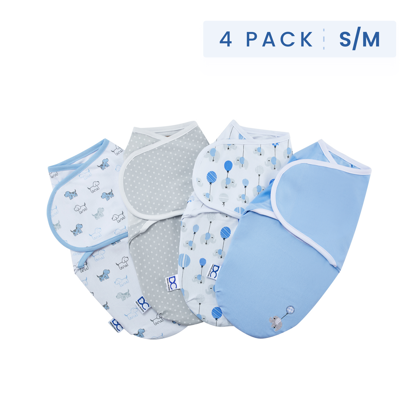 Little Lambs Adjustable Swaddle Wrap - Size Small/Medium, Fits Babies 0-3 Months/7-14 lbs., 4-Pack