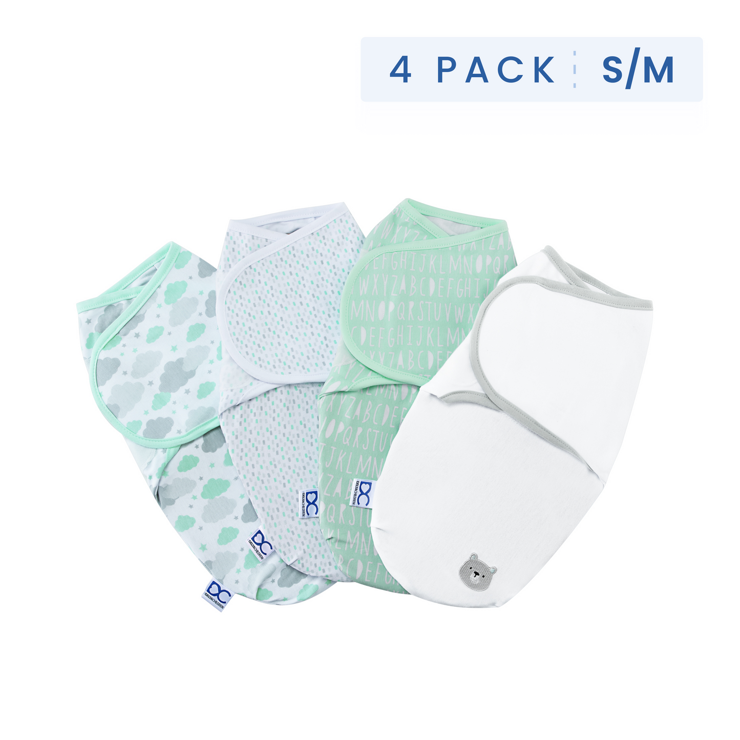 Little Lambs Adjustable Swaddle Wrap - Size Small/Medium, Fits Babies 0-3 Months/7-14 lbs., 4-Pack