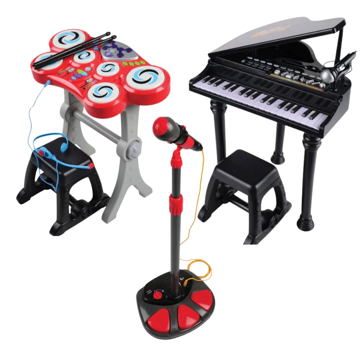 Ultimate Kids' Music Studio Bundle | 3-in-1 Microphone, Drum Kit & Piano Musical Toys